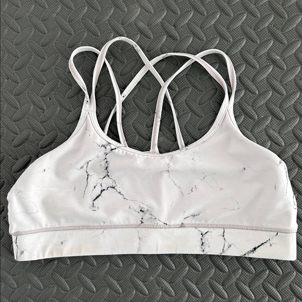 White Marble Strappy Sports Bra 
Buffbunny Collection